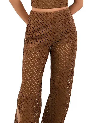 ViX by Paula Hermanny Women's Venice Cotton Wide-Leg Pants - Brown - Size Small | Thumbnail 5