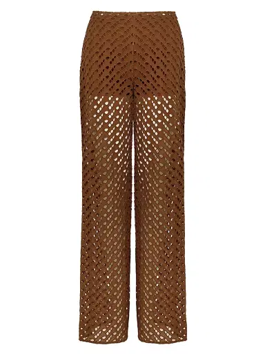 ViX by Paula Hermanny Women's Venice Cotton Wide-Leg Pants - Brown - Size Small | Thumbnail 1