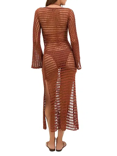 ViX by Paula Hermanny Women's Belle Open-Knit Maxi Dress - Brown - Size Large | Thumbnail 3