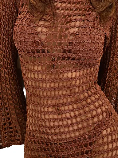 ViX by Paula Hermanny Women's Belle Open-Knit Maxi Dress - Brown - Size Large | Thumbnail 5