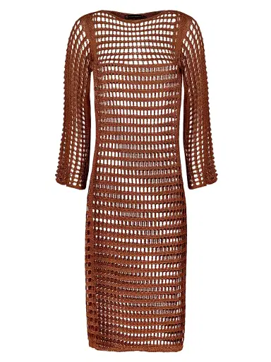 ViX by Paula Hermanny Women's Belle Open-Knit Maxi Dress - Brown - Size Large | Thumbnail 1