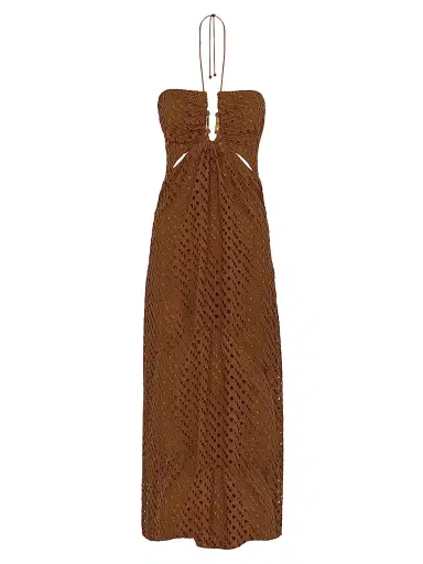 ViX by Paula Hermanny Women's Melina Cotton Halterneck Midi-Dress - Brown | Thumbnail 1 ViX by Paula Hermanny Women's Melina Cotton Halterneck Midi-Dress - Brown | Thumbnail 1