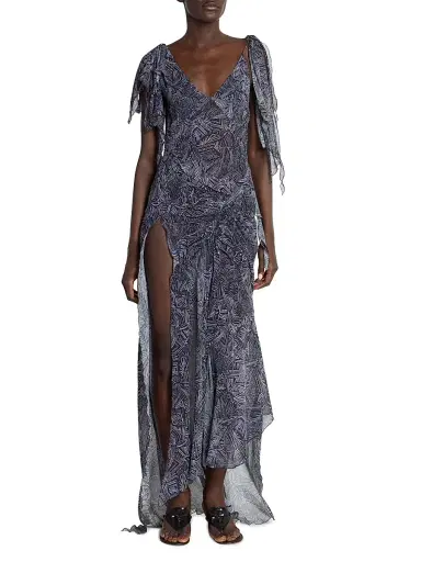 Isabel Marant Women's Tylena Abstract-Print Ruffled Silk Maxi Dress - Faded Night - Size 10 | Thumbnail 3