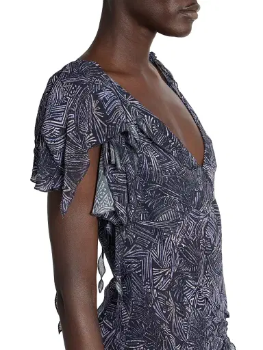 Isabel Marant Women's Tylena Abstract-Print Ruffled Silk Maxi Dress - Faded Night - Size 10 | Thumbnail 6
