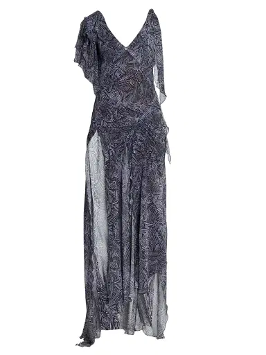 Isabel Marant Women's Tylena Abstract-Print Ruffled Silk Maxi Dress - Faded Night - Size 10 | Thumbnail 1