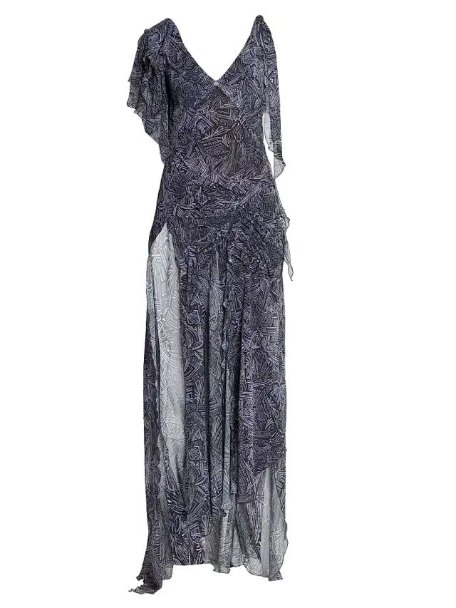 Women's Tylena Abstract-Print Ruffled Silk Maxi Dress - Faded Night Women's Tylena Abstract-Print Ruffled Silk Maxi Dress - Faded Night