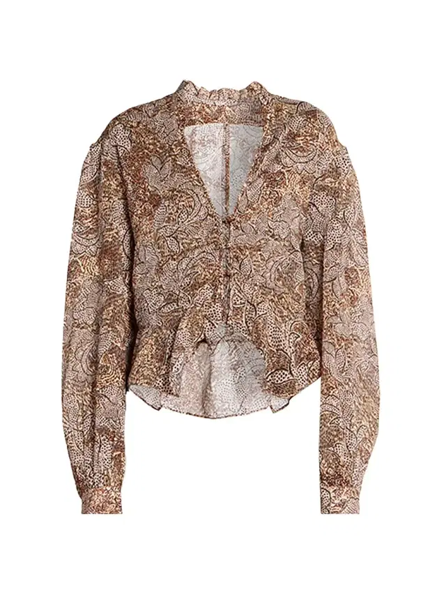 Isabel Marant Women's Celeny Printed Cotton Cinched Blouse - Ochre