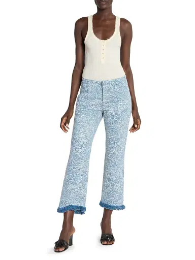 Isabel Marant Women's Ombeline Embroidered Crop Jeans - Blue | Thumbnail 2 Isabel Marant Women's Ombeline Embroidered Crop Jeans - Blue | Thumbnail 2
