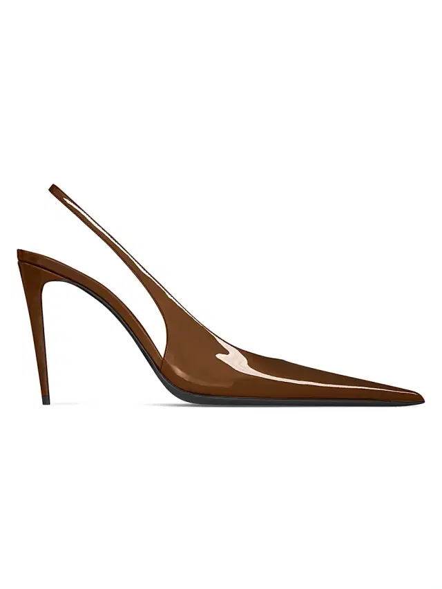 Saint Laurent Women's Patent Leather Guermantes Slingback Pumps - Oil Green