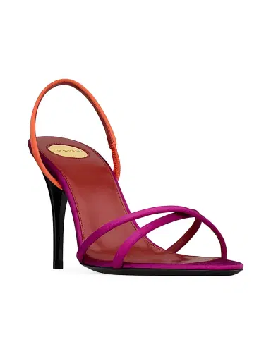Saint Laurent Women's Justify Slingback Sandals in Satin Crepe - Morocan Fuxia Orange | Thumbnail 2