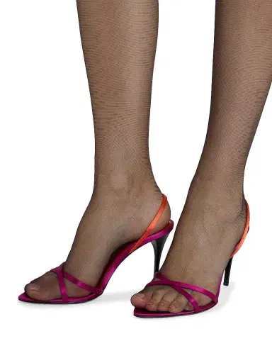Saint Laurent Women's Justify Slingback Sandals in Satin Crepe - Morocan Fuxia Orange | Thumbnail 3