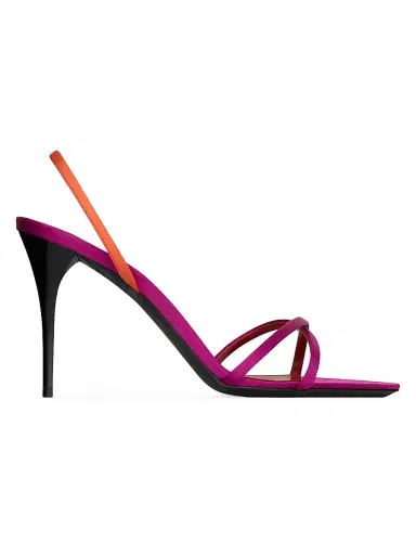 Saint Laurent Women's Justify Slingback Sandals in Satin Crepe - Morocan Fuxia Orange | Thumbnail 1