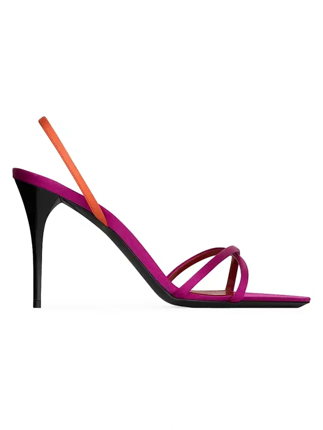 Saint Laurent Women's Justify Slingback Sandals in Satin Crepe - Morocan Fuxia Orange
