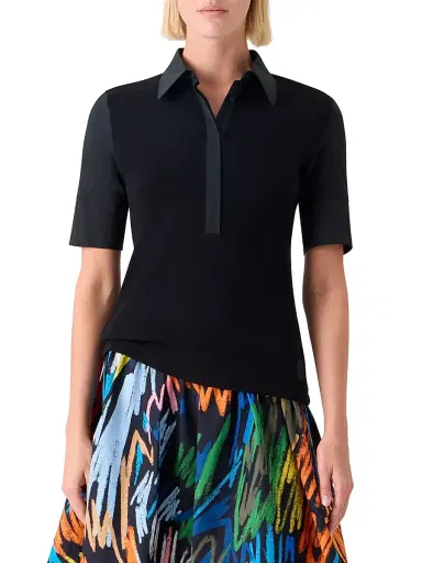 Akris punto Women's Ribbed Stretch-Jersey Polo Shirt - Black - Size 14 | Thumbnail 3 Akris punto Women's Ribbed Stretch-Jersey Polo Shirt - Black - Size 14 | Thumbnail 3