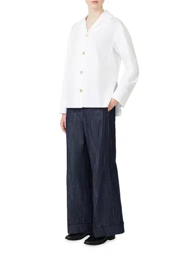 Max Mara Women's Straight Fit Cotton and Linen Denim Trousers - Midnight Blue | Thumbnail 2 Max Mara Women's Straight Fit Cotton and Linen Denim Trousers - Midnight Blue | Thumbnail 2