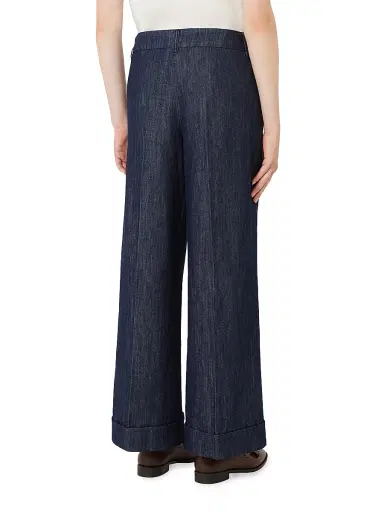 Max Mara Women's Straight Fit Cotton and Linen Denim Trousers - Midnight Blue | Thumbnail 4 Max Mara Women's Straight Fit Cotton and Linen Denim Trousers - Midnight Blue | Thumbnail 4