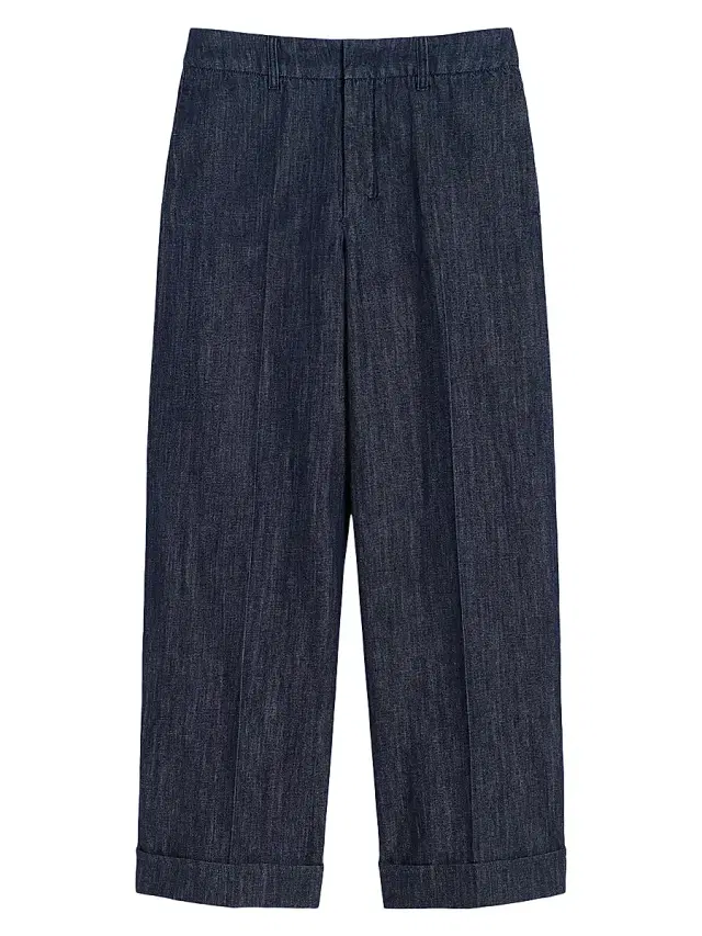 Women's Straight Fit Cotton and Linen Denim Trousers - Midnight Blue