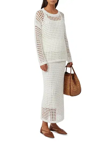 Max Mara Women's Mesh Cotton Skirt - Optical White - Size Large | Thumbnail 2 Max Mara Women's Mesh Cotton Skirt - Optical White - Size Large | Thumbnail 2