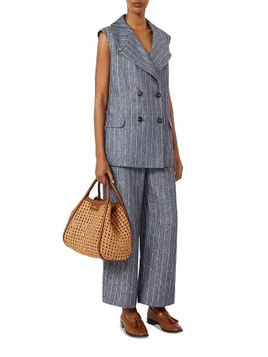 Max Mara Women's Denim Look Pinstripe Linen Trousers - Ultramarine - Size 2 | Thumbnail 2