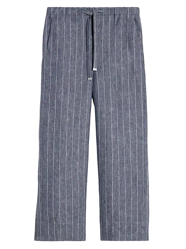 Women's Denim Look Pinstripe Linen Trousers - Ultramarine