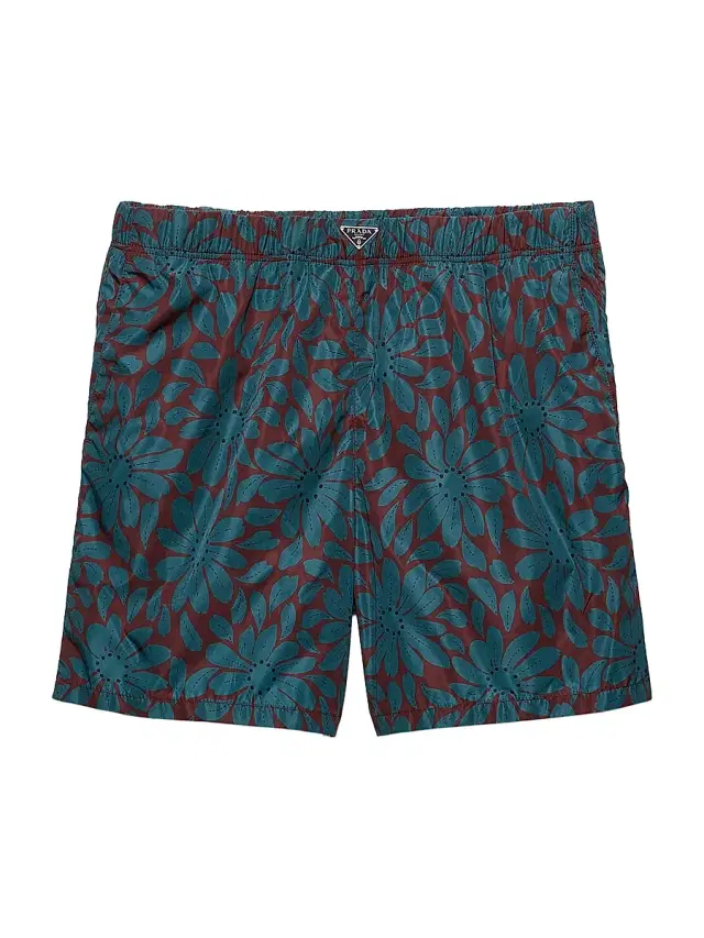 Men's Printed Re-Nylon Swim Trunks - Dark Red