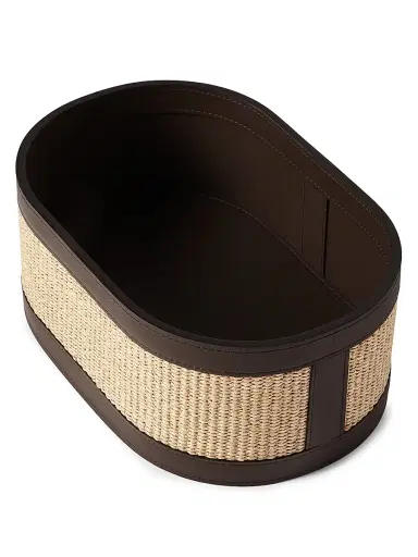 Brunello Cucinelli Raffia-Effect Techno Cotton and Leather Large Organizer Basket | Thumbnail 2