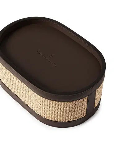 Brunello Cucinelli Raffia-Effect Techno Cotton and Leather Large Organizer Basket | Thumbnail 3