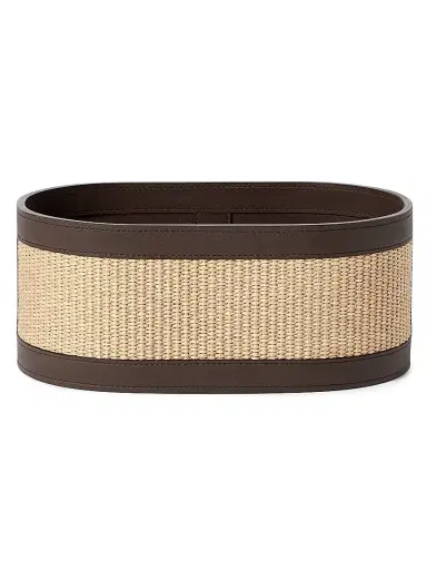 Brunello Cucinelli Raffia-Effect Techno Cotton and Leather Large Organizer Basket | Thumbnail 1