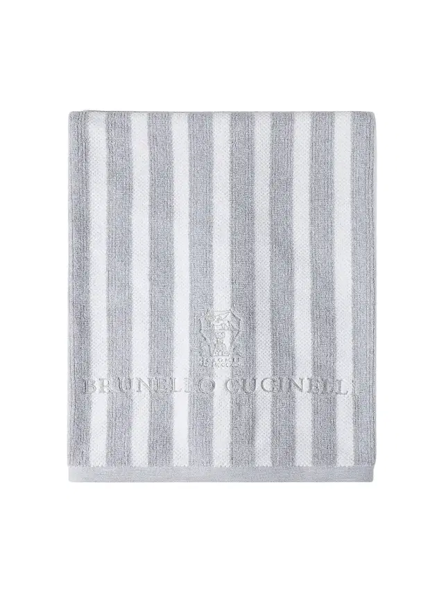 Brunello Cucinelli Striped Cotton Terrycloth Beach Towel - Grey