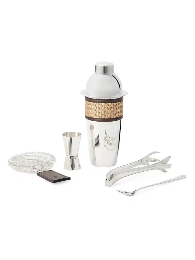 Brunello Cucinelli Silver-Plated Steel and Techno Raffia Cocktail Set - Rope