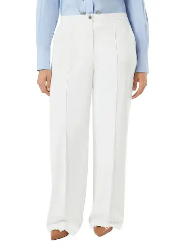Marina Rinaldi Women's Straight Fit Cotton Canvas Trousers - White - Size 16 | Thumbnail 3