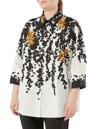 Marina Rinaldi Women's Poplin Print Shirt - White Black | Thumbnail 2 Marina Rinaldi Women's Poplin Print Shirt - White Black | Thumbnail 2