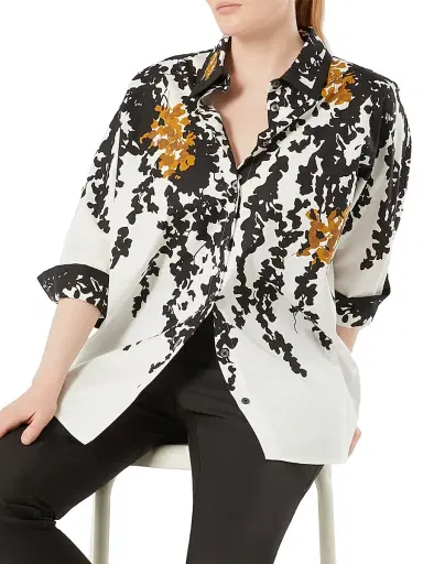 Marina Rinaldi Women's Poplin Print Shirt - White Black | Thumbnail 4 Marina Rinaldi Women's Poplin Print Shirt - White Black | Thumbnail 4