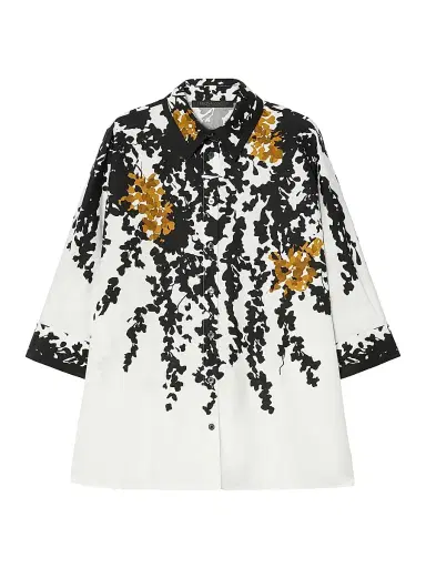 Marina Rinaldi Women's Poplin Print Shirt - White Black | Thumbnail 1 Marina Rinaldi Women's Poplin Print Shirt - White Black | Thumbnail 1