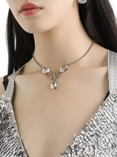 Dolce & Gabbana Women's Silvertone & Crystal Logo Chain Necklace - Silver | Thumbnail 2 Dolce & Gabbana Women's Silvertone & Crystal Logo Chain Necklace - Silver | Thumbnail 2