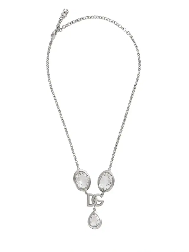 Women's Silvertone & Crystal Logo Chain Necklace - Silver