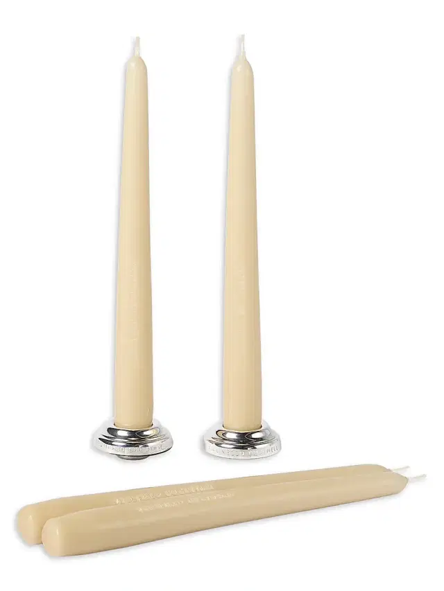 Brunello Cucinelli Set of Two Silver-Plated Brass Candlesticks with Four Taper Candles - Beige