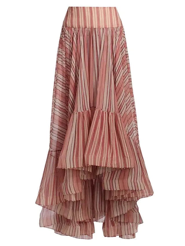 Zimmermann Women's Story Striped High-Low Maxi Skirt - Red Stripe