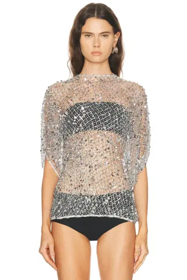 LaPointe Net Mesh Sequin Cape Tee | Thumbnail 2