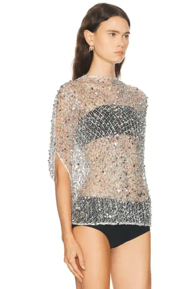 LaPointe Net Mesh Sequin Cape Tee | Thumbnail 3