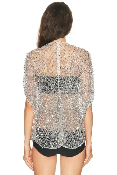 LaPointe Net Mesh Sequin Cape Tee | Thumbnail 4
