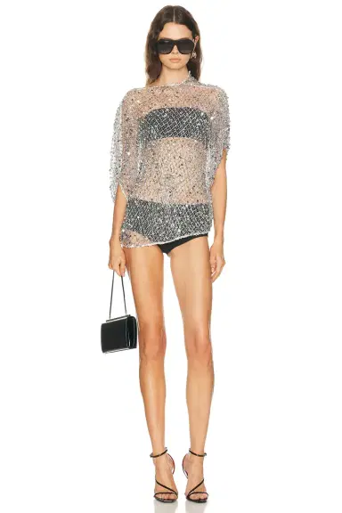 LaPointe Net Mesh Sequin Cape Tee | Thumbnail 5