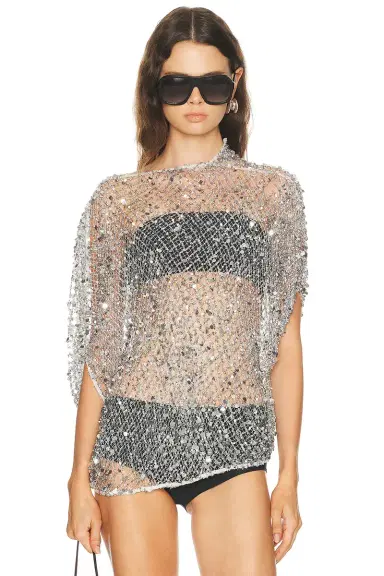 LaPointe Net Mesh Sequin Cape Tee | Thumbnail 1