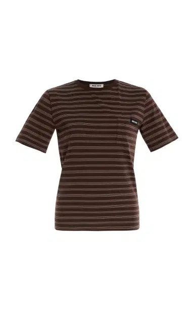 Miu Miu Striped Cotton T-Shirt | Thumbnail 1 Miu Miu Striped Cotton T-Shirt | Thumbnail 1