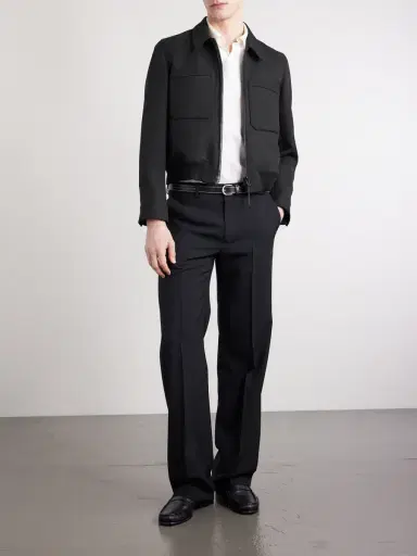 Tom Ford Leather-Trimmed Wool and Silk-Blend Jacket - Men | Thumbnail 2 Tom Ford Leather-Trimmed Wool and Silk-Blend Jacket - Men | Thumbnail 2