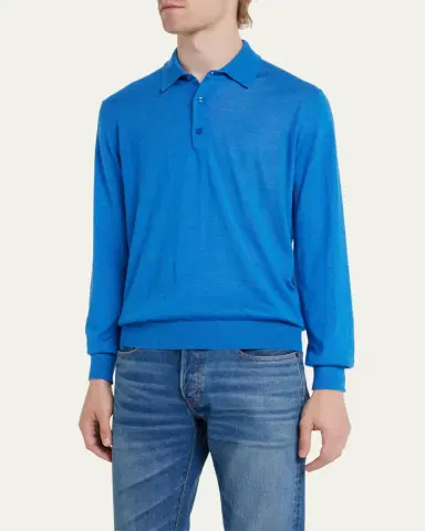 Charvet Men's Solid Long-Sleeve Polo Shirt | Thumbnail 4