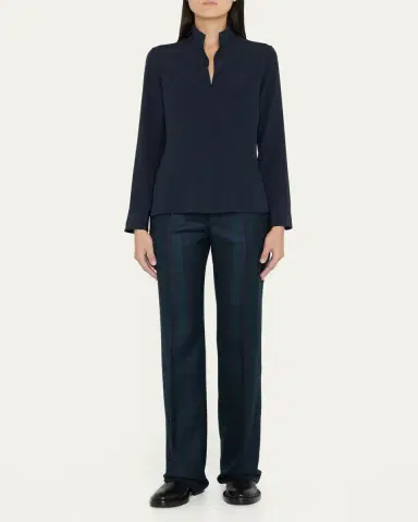 Akris Split-Neck Silk Button-Front Blouse | Thumbnail 2