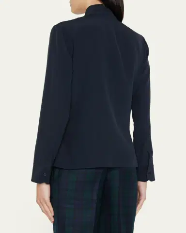 Akris Split-Neck Silk Button-Front Blouse | Thumbnail 3