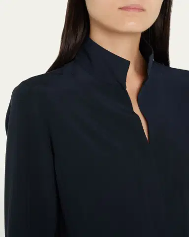 Akris Split-Neck Silk Button-Front Blouse | Thumbnail 5