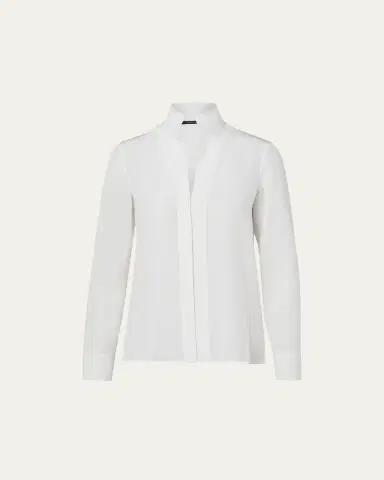 Akris Split-Neck Silk Button-Front Blouse | Thumbnail 6